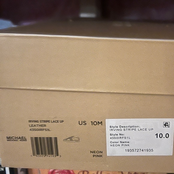 NWB MICHAEL Michael Kors Irving WHITE/ NEON PINK LEATHER size 10 new in box - Picture 9 of 12